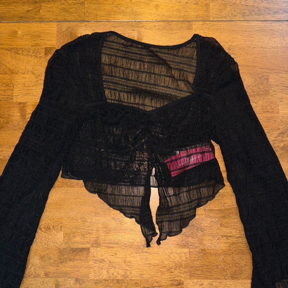 Black Sheer Long Sleeve Top